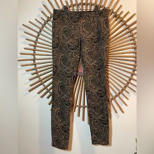 Free People Knit Black & Brown Paisley Print Pants Skinny Leg Elastic Waist